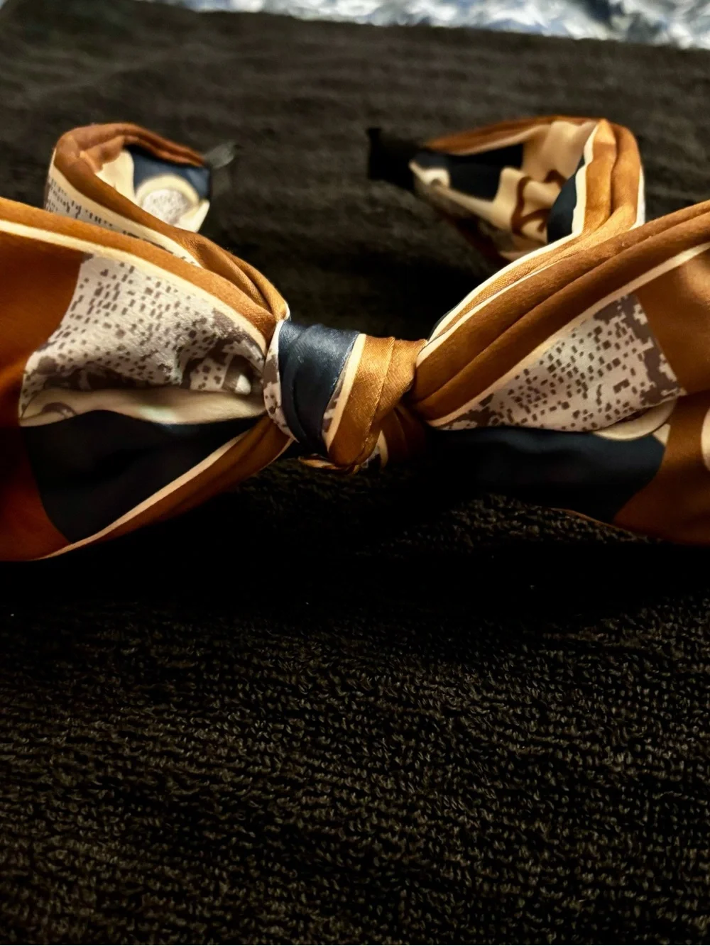 Brown & Navy Silk Bow Headband